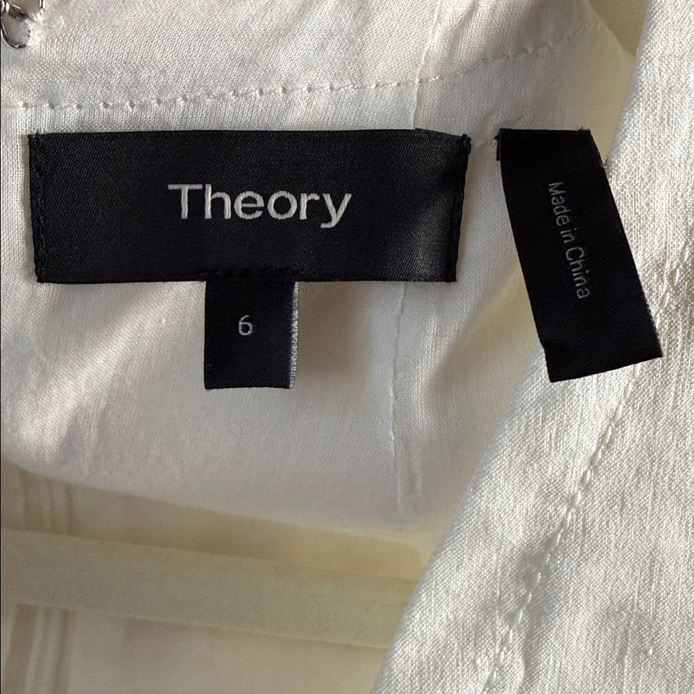 Theory Kalsington Linen Blend V-Neck Sleeveless Dress in White 4 Style#G0303605 - Picture 4 of 10